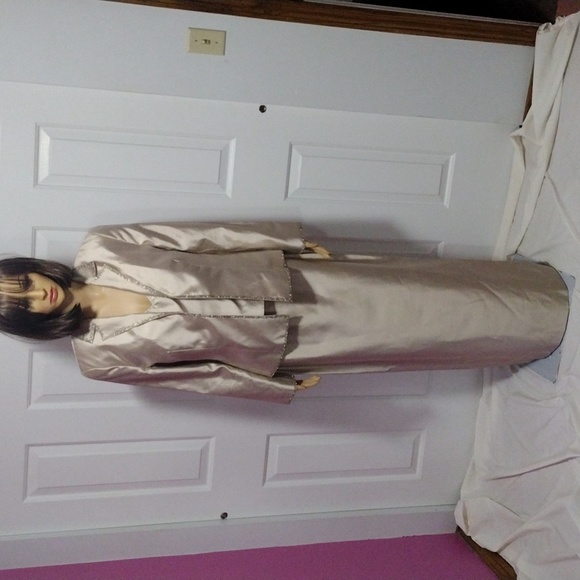Silk Cocktail Dress 3 Piece Evening Gown Beaded Silk Blazer Vest Long Skirt Sz 6 - Picture 7 of 15